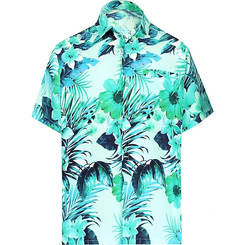 

Men's Shirt Floral Turndown Street Casual Button-Down Short Sleeve Tops Casual Fashion Comfortable Beach Blue-Green