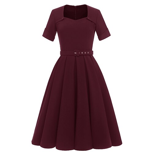 

Women's Casual Dress Swing Dress Midi Dress Wine Royal Blue Short Sleeve Pure Color Lace up Winter Fall Spring Square Neck 2022 S M L XL XXL