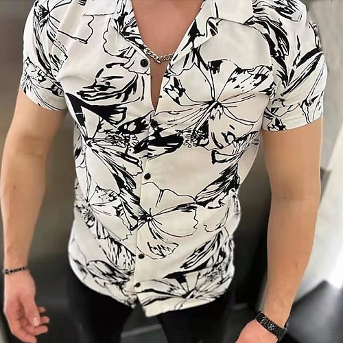 

Homme Chemise Floral Col rabattu Blanche Plein Air Casual Manches Courtes Bouton bas Vêtement Tenue Mode Casual Confortable Plage