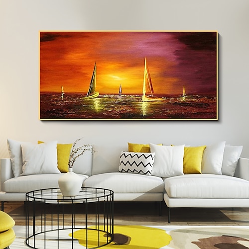 

Handmade Oil Painting Canvas Wall Art Decoration Modern Sailboat Sunset Seascape for Home Decor Rolled Frameless Unstretched Painting