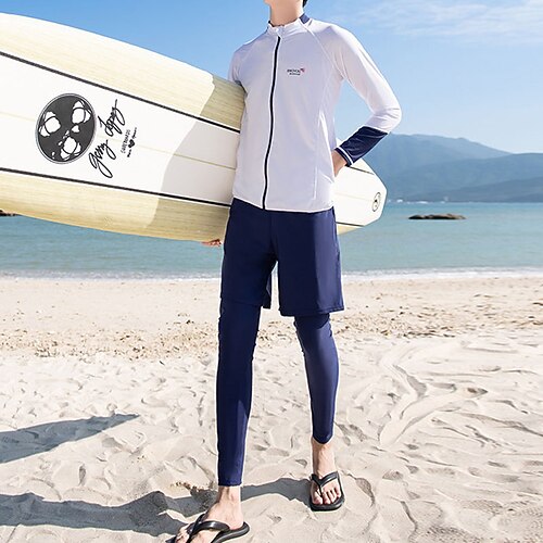 

Men's Rash guard Swimsuit UV Sun Protection UPF50 Breathable Long Sleeve Diving Suit Swimsuit 3-Piece Front Zip Swimming Surfing Snorkeling Beach Solid Colored Spring Summer Autumn / Fall