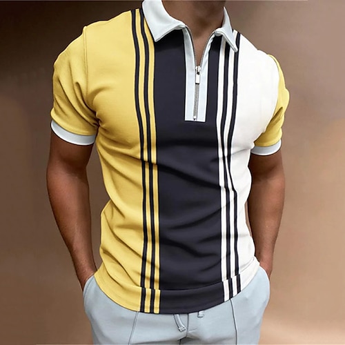 

Men's Collar Polo Shirt Golf Shirt Color Block Turndown White / Green Yellow Blue / White 3D Print Street Daily Short Sleeve Zipper 3D Clothing Apparel Fashion Casual Breathable Comfortable / Beach