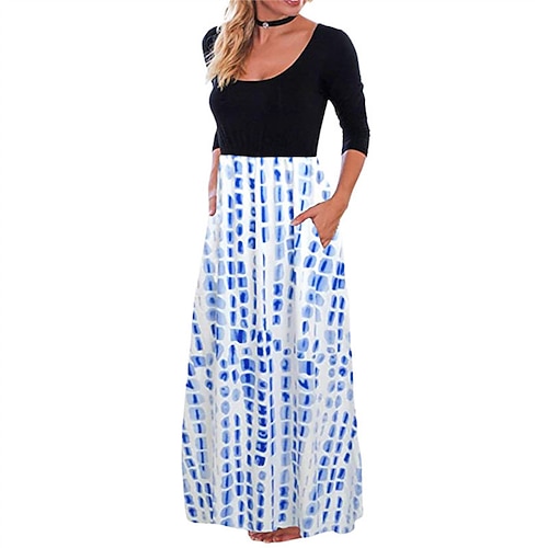 

Women's Sheath Dress Maxi long Dress Blue Gray Red Brown Long Sleeve Color Block Pocket Patchwork Spring Summer Round Neck Casual 2022 S M L XL XXL 3XL