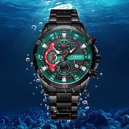 

CURREN Quartz Watch for Men Analog Quartz Stylish Formal Style Waterproof Calendar Fake Three Eyes Six Needles Alloy Stainless Steel Fashion