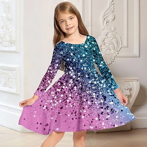 

Kids Little Girls' Dress Graphic Patterned A Line Dress Daily Holiday Vacation Print Rainbow Above Knee Long Sleeve Casual Cute Sweet Dresses Fall Spring Regular Fit 3-10 Years