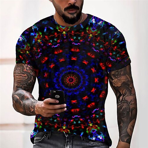 

Men's Unisex T shirt Tee 3D Print Graphic Prints Geometry Crew Neck Street Daily Print Short Sleeve Tops Designer Casual Big and Tall Sports Blue / Summer