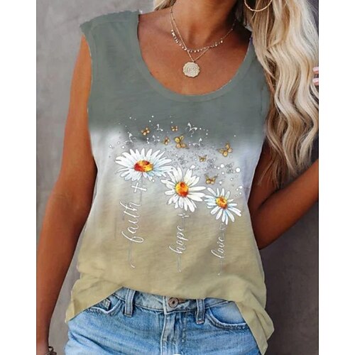 

Women's Tank Top Camis Green Butterfly Daisy Print Sleeveless Daily Weekend Streetwear Casual V Neck Regular Floral Butterfly S / 3D Print