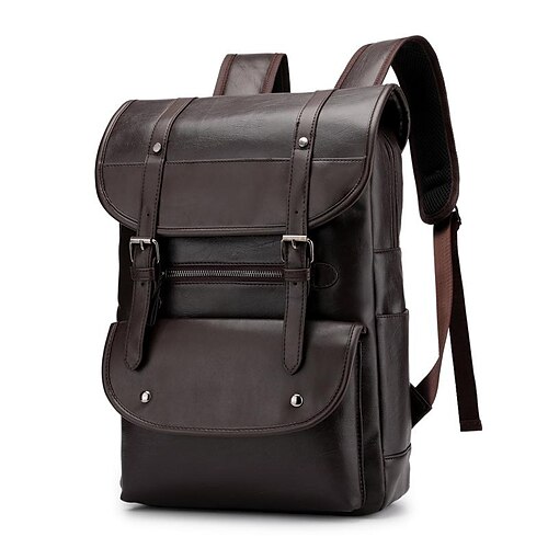 

Men's Unisex School Bag Commuter Backpack PU Leather Solid Color Adjustable Large Capacity Daily Office & Career Black Light Brown Brown