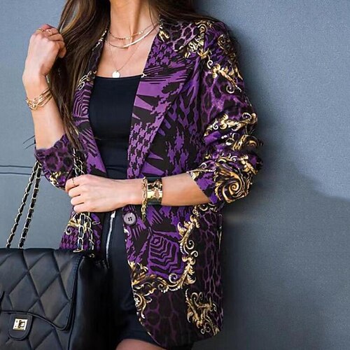 

Women's Blazer Outdoor Street Going out Spring Summer Regular Coat Regular Fit Breathable Casual Jacket Long Sleeve Floral Print Purple