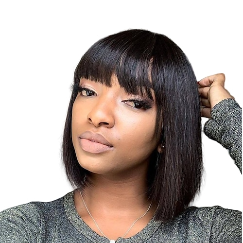 

Brazilian Human Hair Wig with Bangs Remy Straight Hair Bob Wigs Full Machine Made Wig for Women 8-16 Inches No Lace Bob Wigs