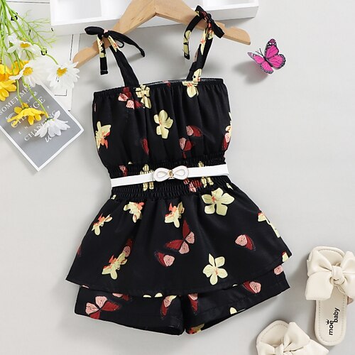 

Kids Girls' Jumpsuit Butterfly Active Ruched Casual Cotton 1-5 Years Spring Green Black
