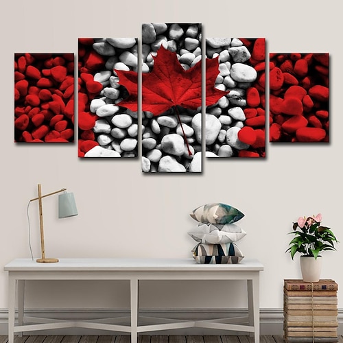 

5 Panels Landscape Prints Posters/Picture Canadian Red Maple Leaf Stone Modern Wall Art Wall Hanging Gift Home Decoration Rolled Canvas No Frame Unframed Unstretched Multiple Size