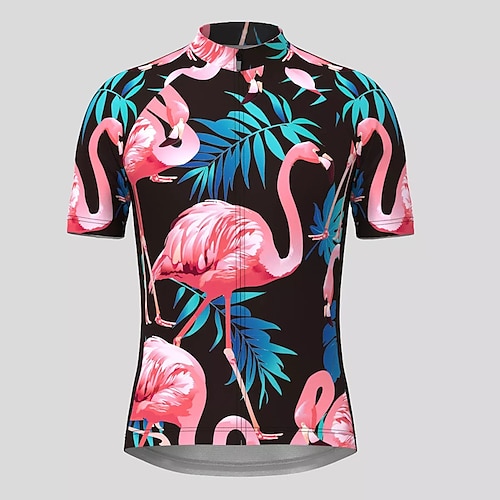 

21Grams Men's Cycling Jersey Short Sleeve Bike Top with 3 Rear Pockets Mountain Bike MTB Road Bike Cycling Breathable Quick Dry Moisture Wicking Reflective Strips White Black Leaf Flamingo Polyester