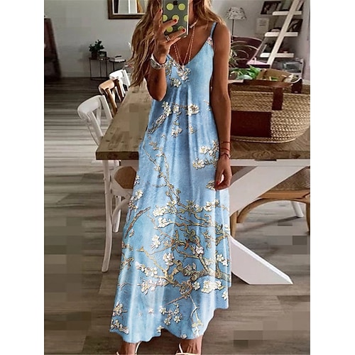 

Women's A Line Dress Maxi long Dress Green Blue Purple Short Sleeve Floral Print Spring Summer Spaghetti Strap Stylish Elegant Vacation 2022 S M L XL XXL 3XL