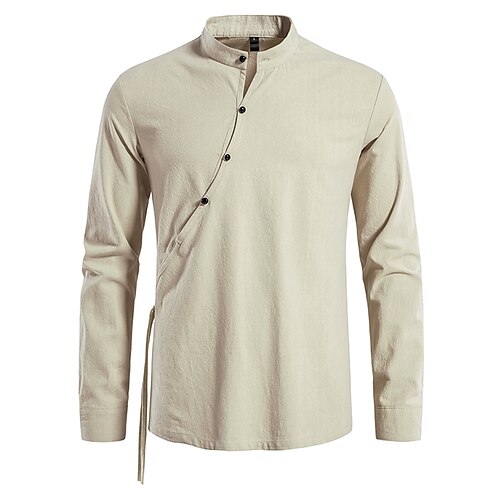 

Men's Shirt non-printing Solid Color Plus Size Stand Collar Daily Long Sleeve Tops Fashion White Black Khaki Summer Shirts