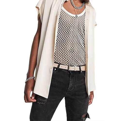 

Men's Shirt Solid Color Turndown Party Daily Button-Down Short Sleeve Tops Casual Fashion Comfortable White