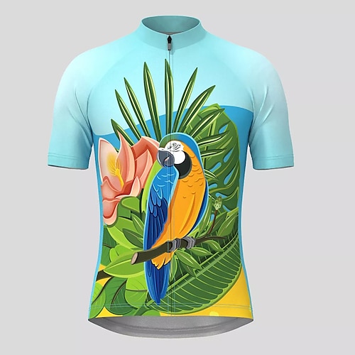 

21Grams Men's Cycling Jersey Short Sleeve Bike Top with 3 Rear Pockets Mountain Bike MTB Road Bike Cycling Breathable Quick Dry Moisture Wicking Reflective Strips BlueGreen Floral Botanical Parrot