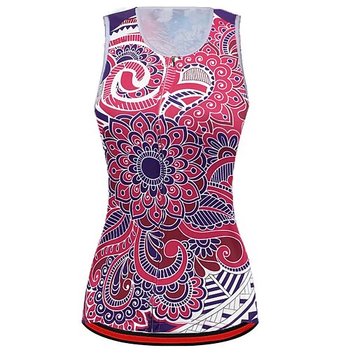 

21Grams Women's Cycling Vest Sleeveless Mountain Bike MTB Road Bike Cycling Rose Red Floral Botanical Bike Breathable Quick Dry Moisture Wicking Reflective Strips Back Pocket Polyester Spandex Sports