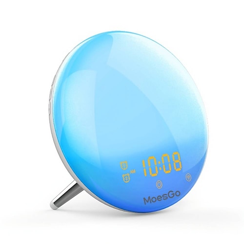 

WiFi NEW Smart Wake Up Light Weekend Sunrise Sleep Aid Digital Workday Alarm Clock with 7 Colors Sunrise/FM Radio/Snooze Night Light for Kids Adults Bedroom Compatible with Alexa Google Home