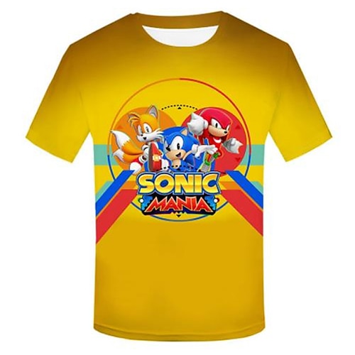 

Sonic Kids Boys T shirt Cartoon Outdoor 3D Print Short Sleeve Crewneck Active 3-12 Years Spring Gold