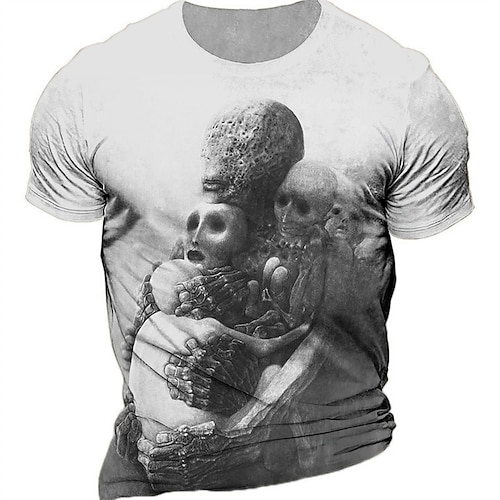 

Hombre Unisexo Camiseta Cráneos Estampados Cuello Barco Gris Impresión 3D Exterior Calle Manga Corta Estampado Ropa Deportes Design Casual Grande y alto / Verano / Verano