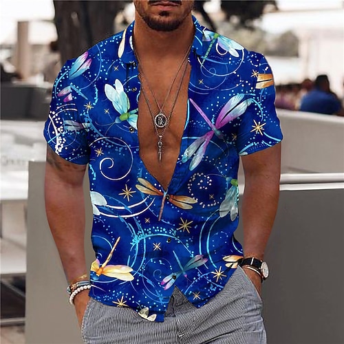 

Men's Shirt Graphic Shirt Floral Turndown Blue Print Outdoor Street Short Sleeve Button-Down Print Clothing Apparel Fashion Designer Casual Breathable / Summer / Spring / Summer