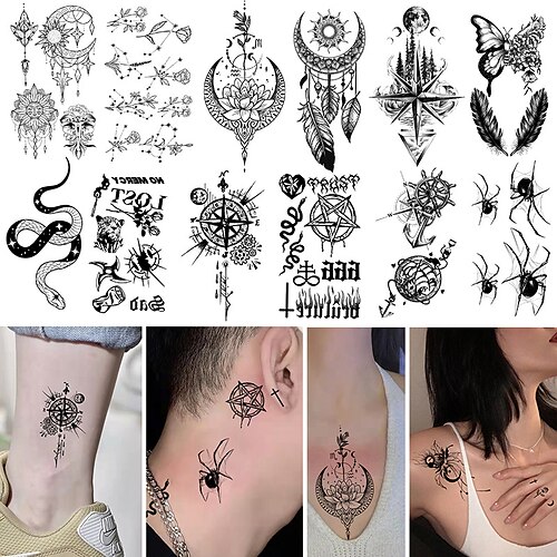 

12PCS Waterproof Temporary Tattoo Sticker Small Simple Line Flower Flash Tatoo Cute Leaf Finger Wrist Fake Tatto For Body Art Women