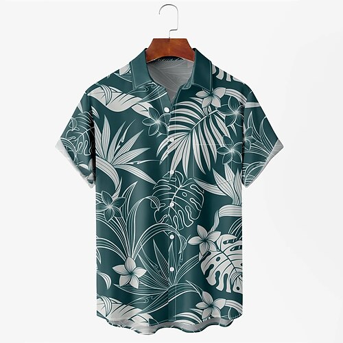 

Men's Shirt Print Leaves Turndown Street Daily Button-Down Print Short Sleeve Tops Casual Fashion Breathable Comfortable Green / White
