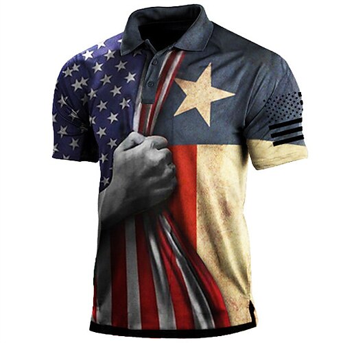 

Men's Collar Polo Shirt Golf Shirt National Flag Turndown Blue 3D Print Street Daily Short Sleeve 3D Button-Down Clothing Apparel Fashion Casual Comfortable