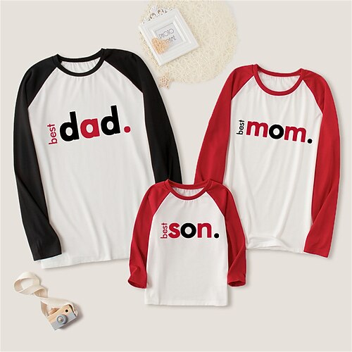 

Family Look T shirt Tops Letter Daily Patchwork Multicolor Long Sleeve Casual Matching Outfits