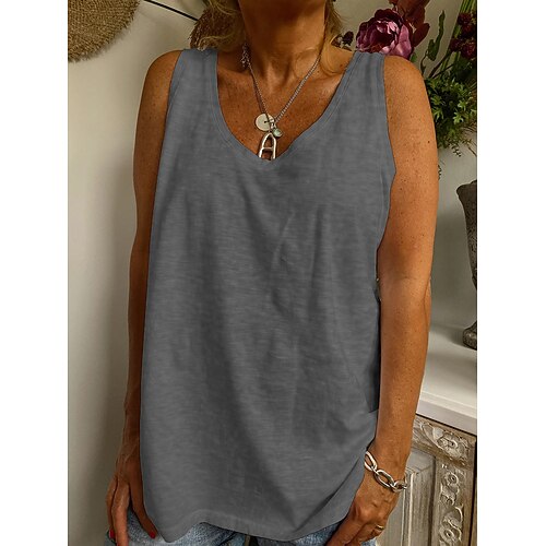 

Women's Blouse Basic Plain Daily Scoop Neck Sleeveless Regular Summer Green White Black Blue Grey