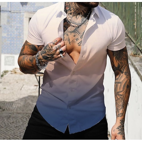

Homens Camisa Social Gradiente Aberto para a Lateral Bege Rua Casual Roupa Moda Roupa de rua Músculo