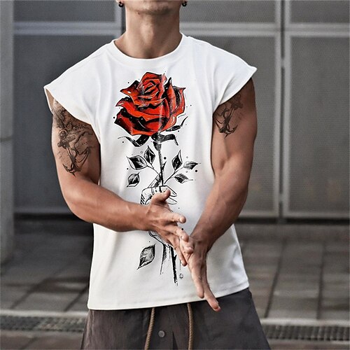 

Men's Unisex T shirt Tee Rose Graphic Prints Crew Neck White Hot Stamping Outdoor Street Cap Sleeve Print Clothing Apparel Sports Designer Casual Big and Tall / Summer / Summer