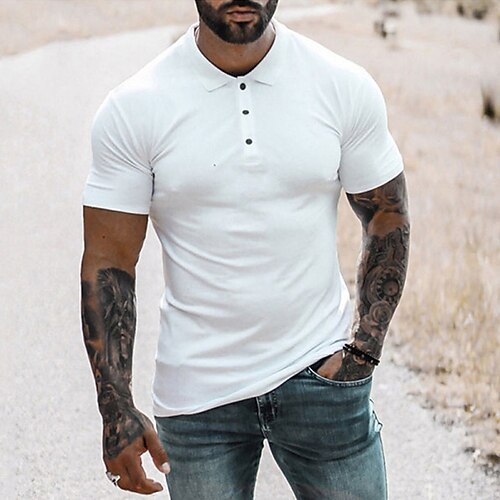 

Men's Collar Polo Shirt Golf Shirt Solid Color Turndown White Street Casual Short Sleeve Button-Down Clothing Apparel Fashion Casual Comfortable / Beach