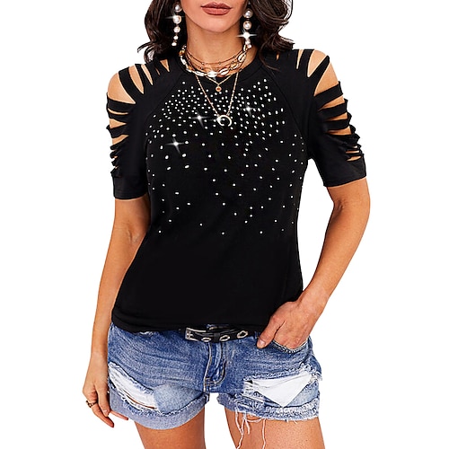 

Women's T shirt Tee Green Purple Wine Plain Cut Out Short Sleeve Daily Weekend Basic Round Neck Regular S