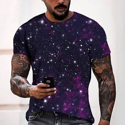 

Men's T shirt Tee Tee Graphic Round Neck Purple 3D Print Casual Daily Short Sleeve 3D Print Clothing Apparel Fashion Cool Designer Comfortable / Summer / Summer