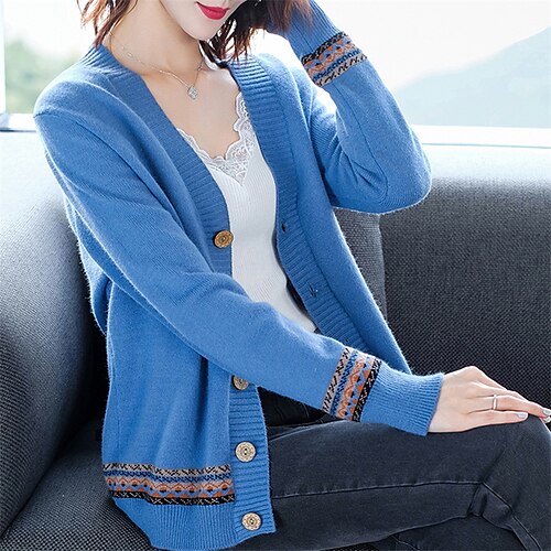 

Mujer Chaqueta de Punto Puente Tejer Botón De Punto Geométrico Escote en Pico Elegante Casual Exterior Hogar Invierno Otoño Verde Trébol Azul Piscina Tamaño Único / Manga Larga / Ajuste regular