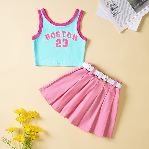 

3 pezzi Bambino (1-4 anni) Da ragazza Alfabetico Girocollo Gonna e camicia Impostato Senza maniche Essenziale Feste 3-7 anni Estate Blu Verde