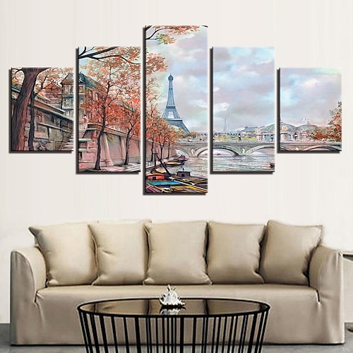 

5 Panels Landscape Prints Posters/Picture Eiffel Tower Modern Wall Art Wall Hanging Gift Home Decoration Rolled Canvas No Frame Unframed Unstretched