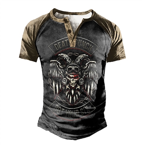 

Homme T shirt Tee Chemise Henley Shirt Tee Graphic Crânes Henley Noir 3D effet Grande Taille Extérieur du quotidien Manches Courtes Patchwork Bouton bas Vêtement Tenue basique Design Casual Classique