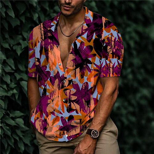 

Men's Shirt 3D Print Floral Turndown Street Casual Button-Down Print Short Sleeve Tops Designer Casual Fashion Breathable Purple / Summer