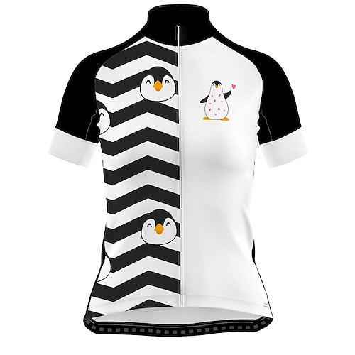 

21Grams Women's Cycling Jersey Short Sleeve Bike Jersey Top with 3 Rear Pockets Mountain Bike MTB Road Bike Cycling Breathable Quick Dry Moisture Wicking Reflective Strips Black White Penguin