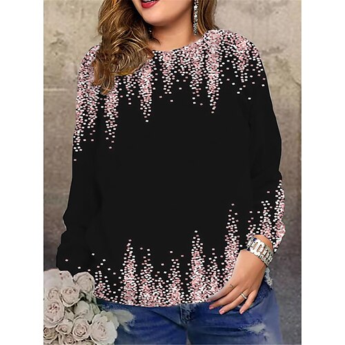 

Women's Plus Size Tops Pullover Sweatshirt Floral Print Long Sleeve Hooded Streetwear Daily Vacation Polyester Fall Spring Pink