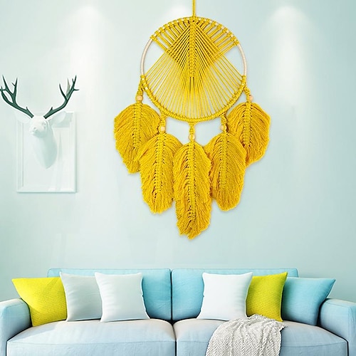 

Dream Catcher Leaf Tapestry Handmade Gift with Cotton Thread Hand-woven Wall Hanging Wedding Decor Art Wind Chimes Boho Style Home Pendant 3076cm