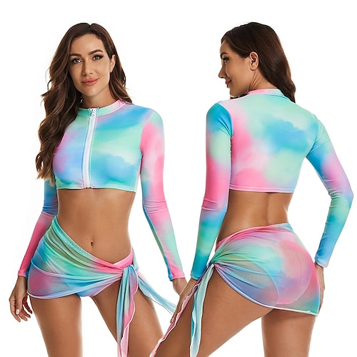 

Women's Rash guard Swimsuit UV Sun Protection UPF50 Quick Dry Long Sleeve Swimwear Bathing Suit Front Zip Swimming Surfing Beach Water Sports Gradient Summer
