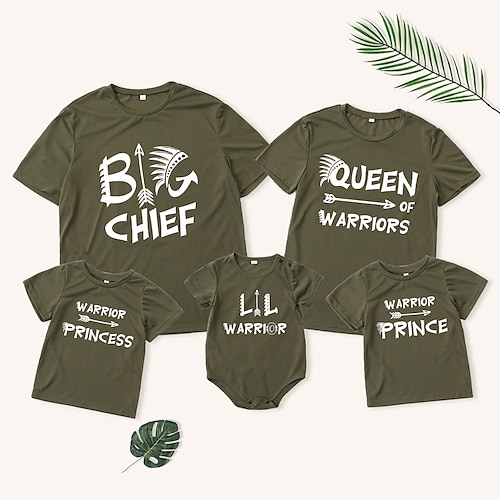 

Family Look T shirt Tops Graphic Letter Daily Print Green Short Sleeve Daily Matching Outfits / Spring / Summer / Casual