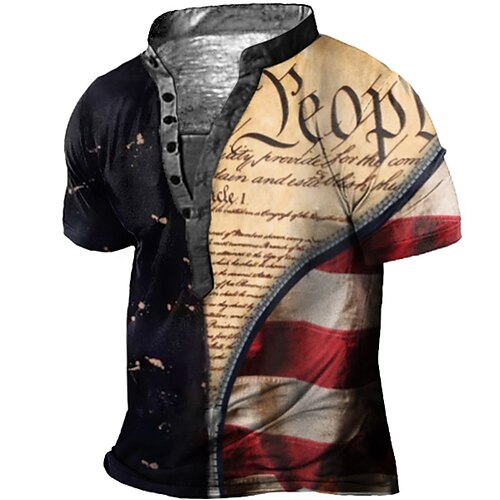 

Herren T Shirt Henley Shirt Tee Graphic Farbblock Nationalflagge Ständer Braun Schwarz 3D-Druck Übergröße Outdoor Täglich Kurzarm Button-Down Bedruckt Bekleidung Basic Designer Casual Groß und hoch