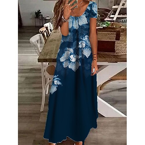 

Femme Robe casual Manche Courte Printemps Eté Poche Imprimer Floral Col V 2022 Vert Bleu bleu marine S M L XL XXL 3XL