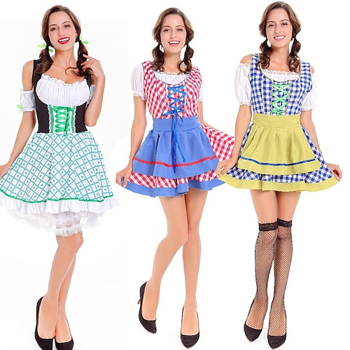 

Oktoberfest Beer International Beer Festival Dirndl Trachtenkleider Women's Skirts Top Bavarian Costume Retro Red Blue White