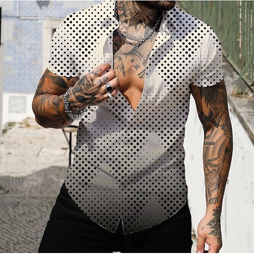 

Men's Shirt Color Block Turndown Gray Street Casual Short Sleeve 3D Print Clothing Apparel Fashion Streetwear Muscle